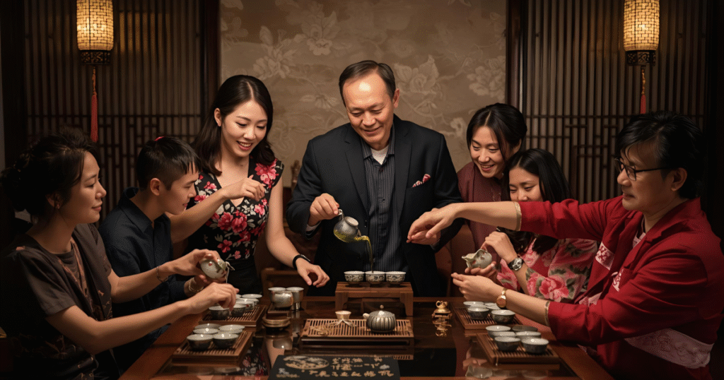 “Green tea in Chinese rituals and daily life — family gatherings, religious practices, and cultural ceremonies.”